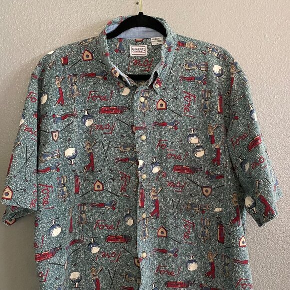 Vintage Bugle Boy Shirt Men’s Large Golf Button Up Fore! Golfer Club Tee Sports - Picture 2 of 6